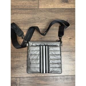 THINK ROYLN Women’s Pewter Quilted Crossbody Bag and long canvas strap Silver